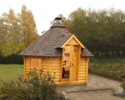 Wolff Finnhaus Grillkota 9 De Luxe Inkl. Grillanlage Und Lapplandpaket (C) -Grill Verkaufsgeschäft Wolff Finnhaus Grillkota 9 C mit kupfer schwarzen Dachschindeln