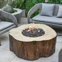 Gardenforma Sitzgruppen -Set: Gas Feuerstelle Manchester Aus Faserbeton In Baumstammoptik, Redwood & 4x Hocker -Grill Verkaufsgeschäft ofg145rw gas feuerstelle manchester aus faserbeton in baumstammoptik redwood 3