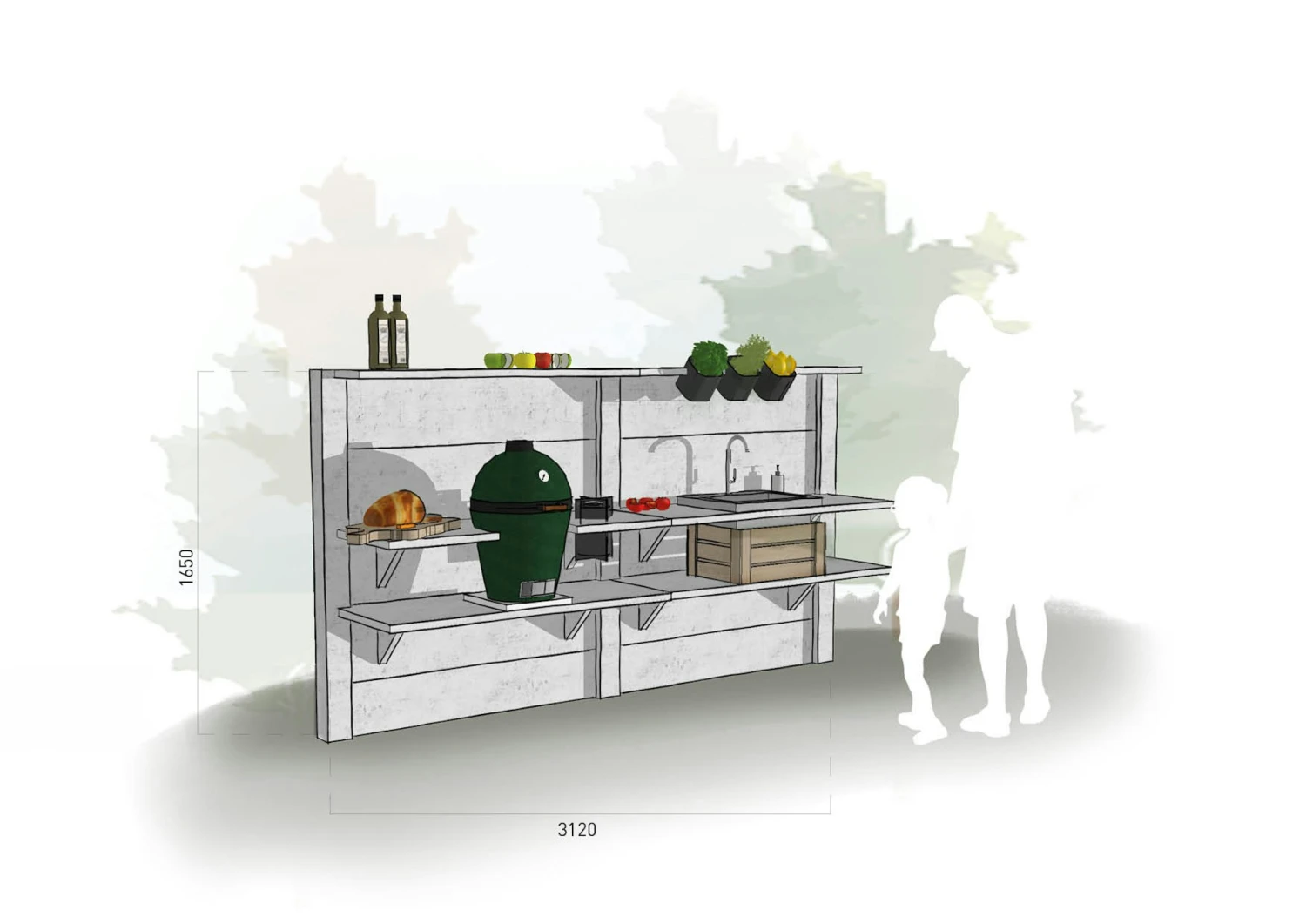 WWOO Designbeton-Outdoorküche Mel 3 WWOO Designbeton-Outdoorküche Mel